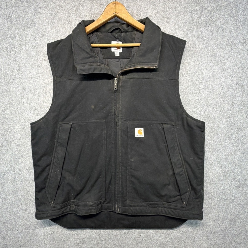 Carhartt Vest Mens XL Black 100002 Quick Duck Canvas Quilted Insulated Lining